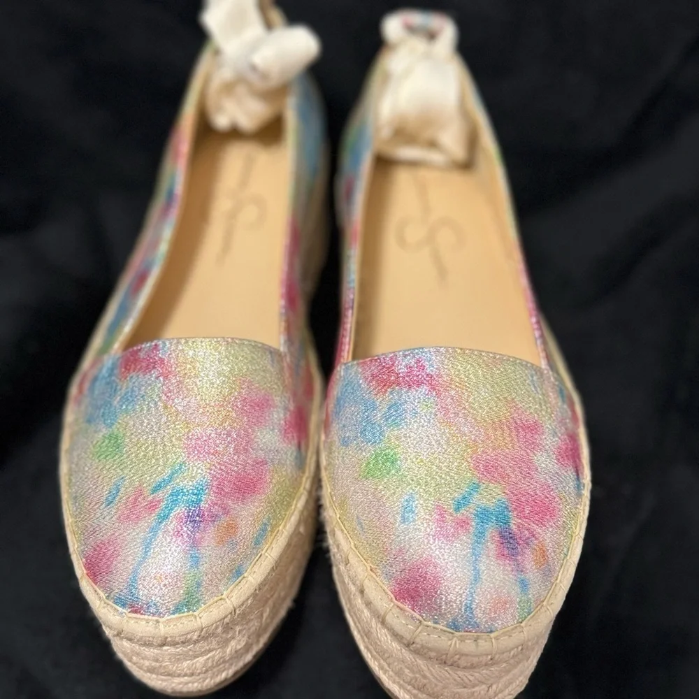 Jessica Simpson Pink and Blue Espadrilles with Artistic Design New*